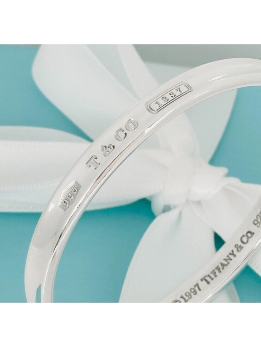 Vintage 1997 Tiffany & Co. 1837 Narrow Bangle Bracelet Oval Sterling Silver 925 - Picture 2 of 6